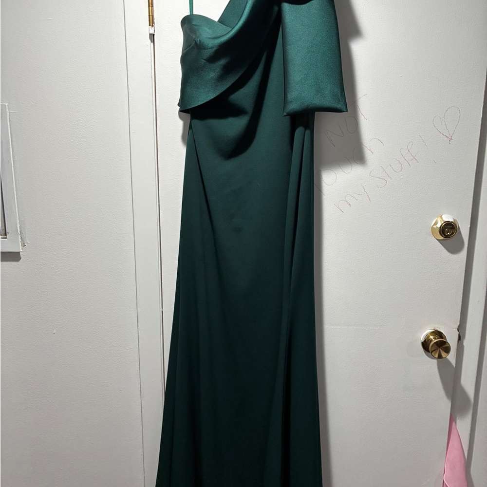 Betsy & Adam One Shoulder Dark Green Dress - Picture 9 of 12
